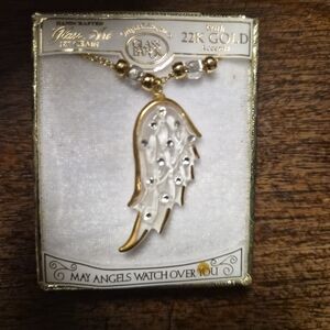 22K Gold Accented Angel Wing Pendant Necklace - Gold & White